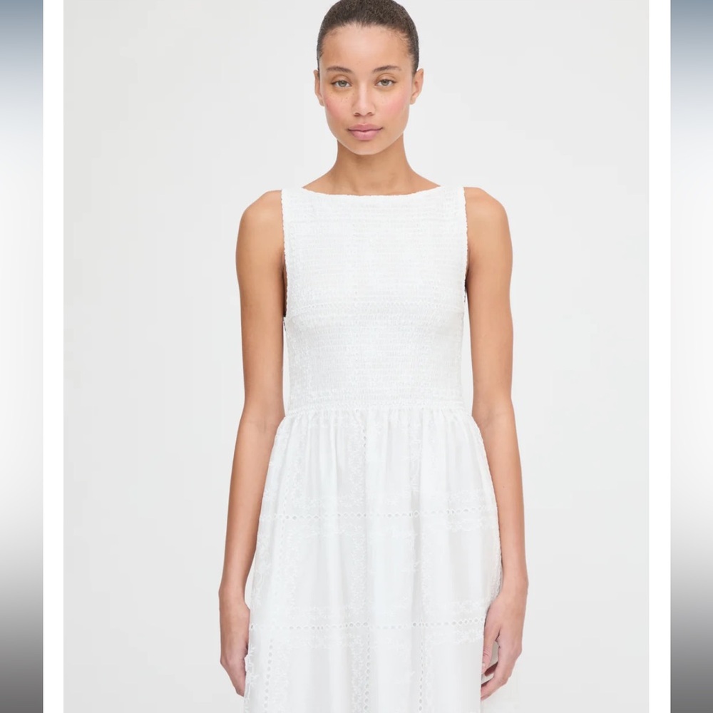 Hill House White Sleeveless cosima Eyelet Midi Dress
